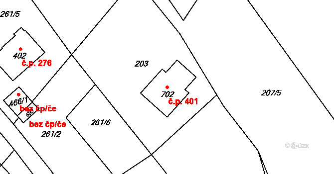 Milíkov 401 na parcele st. 702 v KÚ Milíkov u Jablunkova, Katastrální mapa