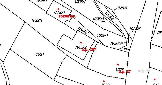 Mimoň IV 287, Mimoň na parcele st. 1022/2 v KÚ Mimoň, Katastrální mapa