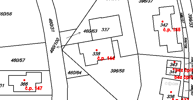 Loučná 144, Loučná pod Klínovcem na parcele st. 338 v KÚ Loučná pod Klínovcem, Katastrální mapa