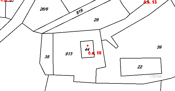 Kejšovice 19, Krsy na parcele st. 44 v KÚ Kejšovice, Katastrální mapa