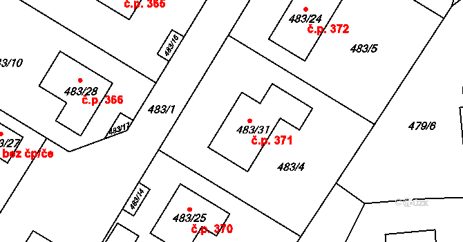 Březová 371 na parcele st. 483/31 v KÚ Březová u Sokolova, Katastrální mapa