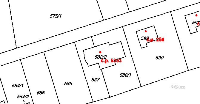Proseč nad Nisou 5353, Jablonec nad Nisou na parcele st. 588/2 v KÚ Proseč nad Nisou, Katastrální mapa