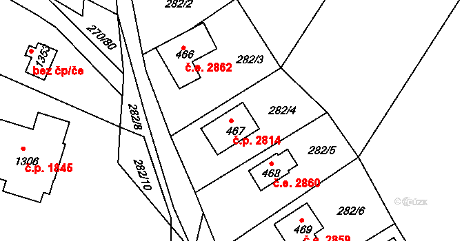 Těptín 2814, Kamenice na parcele st. 467 v KÚ Těptín, Katastrální mapa