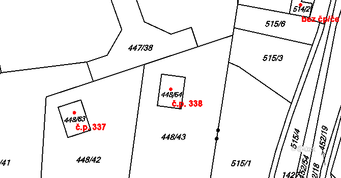 Mstišov 338, Dubí na parcele st. 448/64 v KÚ Mstišov, Katastrální mapa