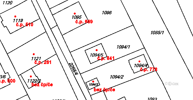 Krásné Pole 841, Ostrava na parcele st. 1094/5 v KÚ Krásné Pole, Katastrální mapa