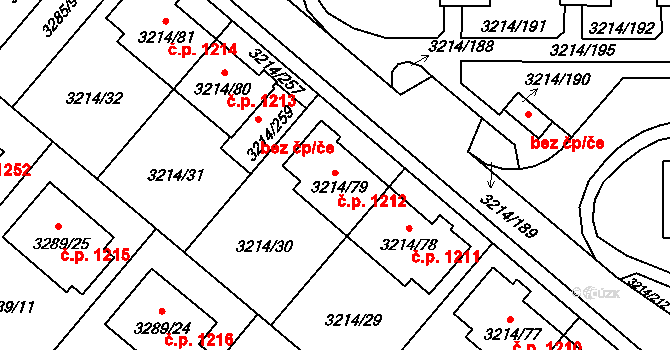 Chotěboř 1212 na parcele st. 3214/79 v KÚ Chotěboř, Katastrální mapa