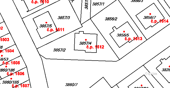Chotěboř 1512 na parcele st. 3857/4 v KÚ Chotěboř, Katastrální mapa