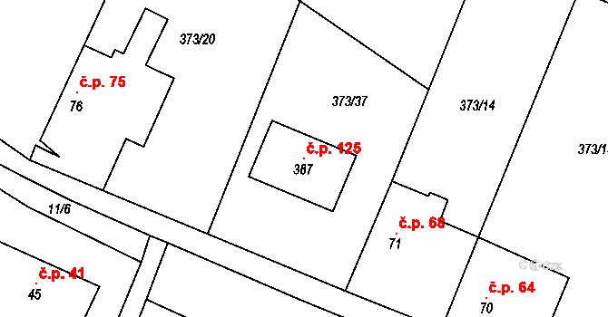 Korycany 125, Neratovice na parcele st. 387 v KÚ Korycany, Katastrální mapa