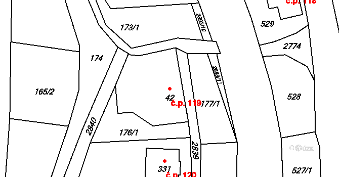 Dolní Lánov 119 na parcele st. 42 v KÚ Dolní Lánov, Katastrální mapa