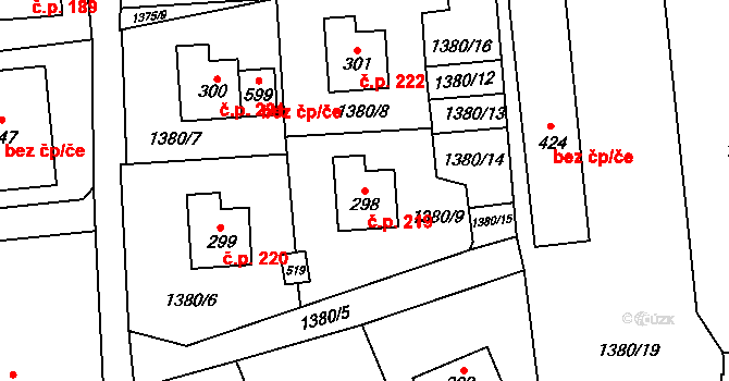 Prostřední Lánov 219, Lánov na parcele st. 298 v KÚ Prostřední Lánov, Katastrální mapa