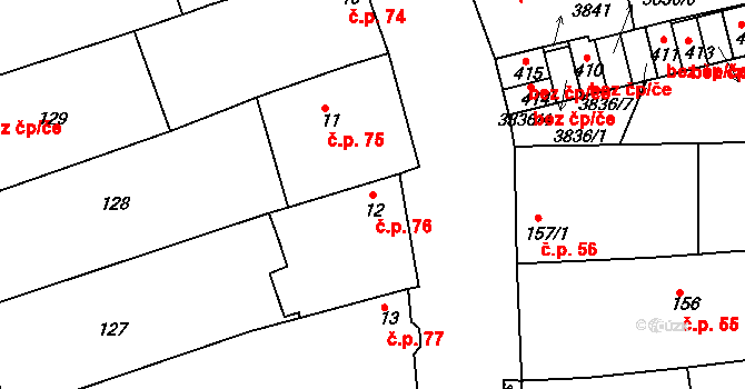 Horní Bojanovice 76 na parcele st. 12 v KÚ Horní Bojanovice, Katastrální mapa