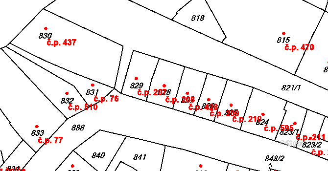 Podivín 208 na parcele st. 828 v KÚ Podivín, Katastrální mapa