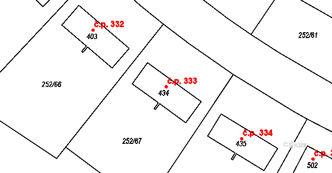 Vysoký Újezd 333 na parcele st. 434 v KÚ Vysoký Újezd u Berouna, Katastrální mapa