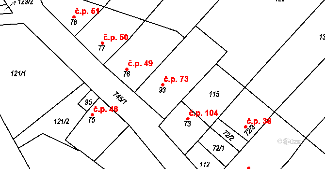 Hamry 73, Plumlov na parcele st. 93 v KÚ Hamry, Katastrální mapa