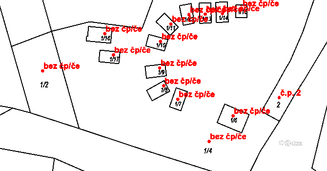 Chbany 107471582 na parcele st. 1/8 v KÚ Vikletice, Katastrální mapa