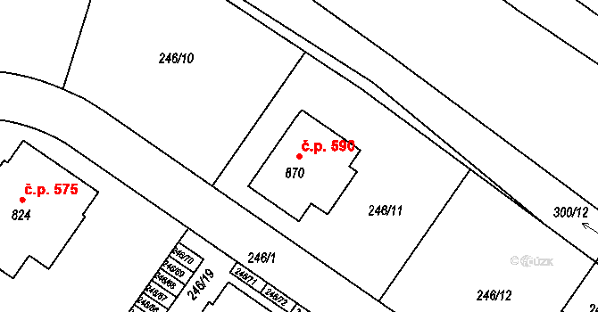 Cerhenice 590 na parcele st. 870 v KÚ Cerhenice, Katastrální mapa