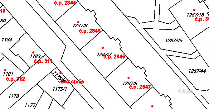 Mělník 2846 na parcele st. 1287/7 v KÚ Mělník, Katastrální mapa