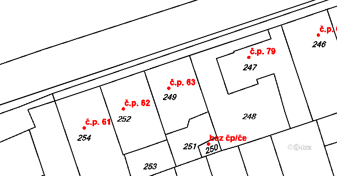 Drahelice 63, Nymburk na parcele st. 249 v KÚ Drahelice, Katastrální mapa