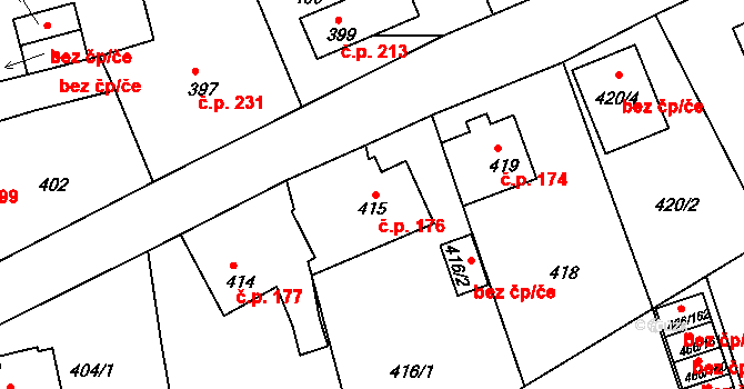 Rýnovice 176, Jablonec nad Nisou na parcele st. 415 v KÚ Rýnovice, Katastrální mapa