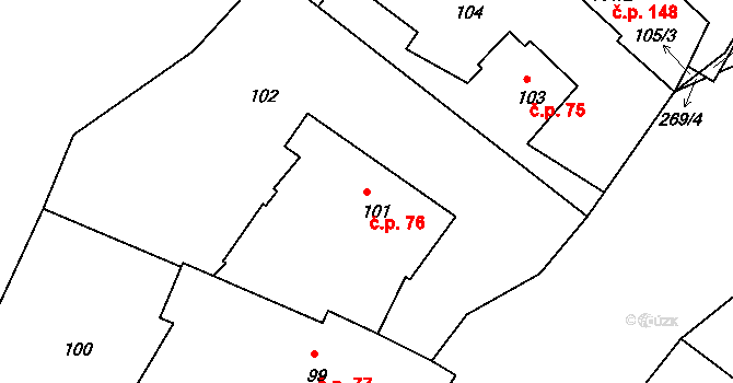 Pávov 76, Jihlava na parcele st. 101 v KÚ Pávov, Katastrální mapa