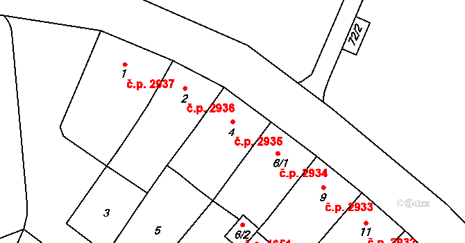Helenín 2935, Jihlava na parcele st. 4 v KÚ Helenín, Katastrální mapa