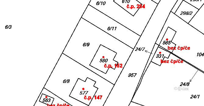 Rožďalovice 152 na parcele st. 580 v KÚ Rožďalovice, Katastrální mapa