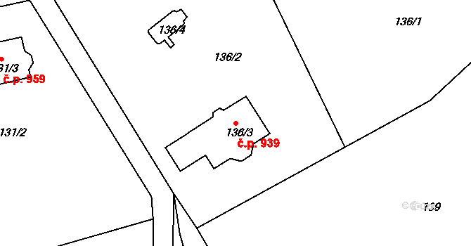 Mníšek pod Brdy 939 na parcele st. 136/3 v KÚ Stříbrná Lhota, Katastrální mapa