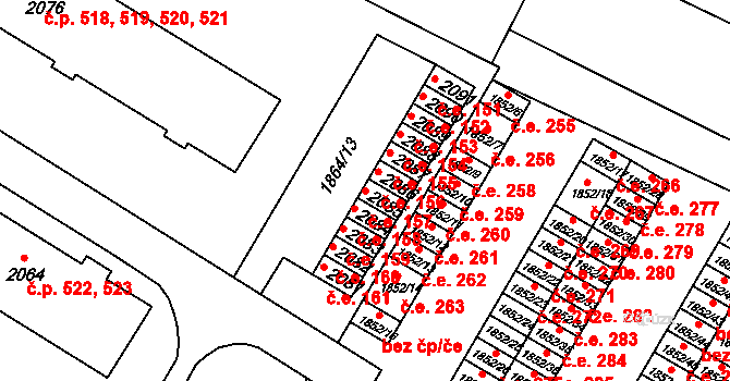 Hrušovany u Brna 157 na parcele st. 2085 v KÚ Hrušovany u Brna, Katastrální mapa