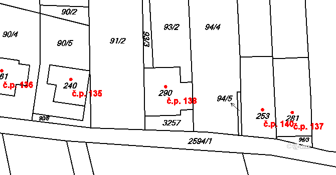 Tasov 138 na parcele st. 290 v KÚ Tasov nad Veličkou, Katastrální mapa