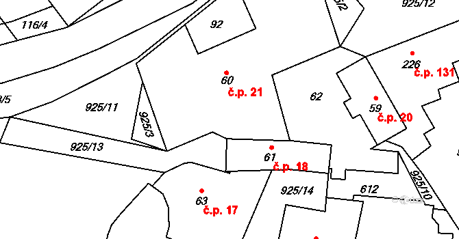 Humny 21, Pchery na parcele st. 60 v KÚ Pchery, Katastrální mapa