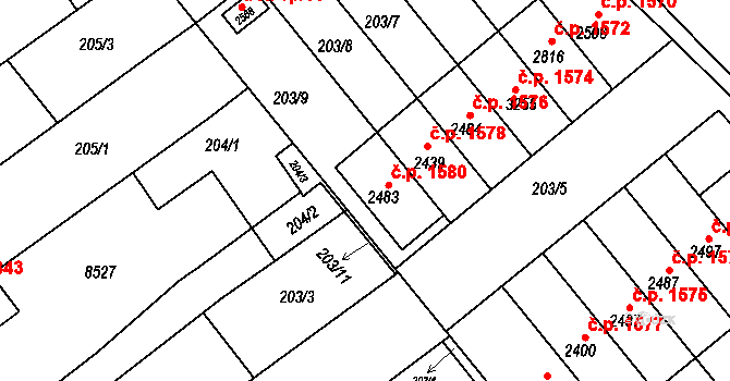 Veselí nad Moravou 1580 na parcele st. 2483 v KÚ Veselí-Předměstí, Katastrální mapa