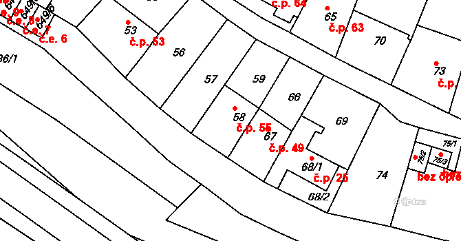 Opatovice 55, Vyškov na parcele st. 58 v KÚ Opatovice u Vyškova, Katastrální mapa