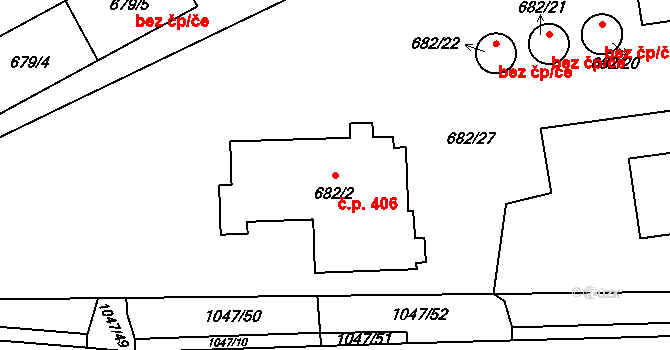 Krmelín 406 na parcele st. 682/2 v KÚ Krmelín, Katastrální mapa