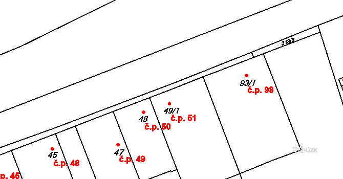 Hradišťko I 51, Veltruby na parcele st. 49/1 v KÚ Hradišťko I, Katastrální mapa