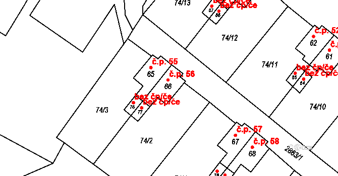 Kurojedy 56, Bor na parcele st. 66 v KÚ Kurojedy, Katastrální mapa