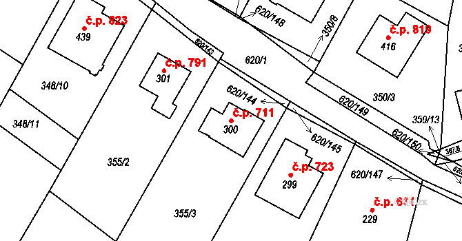 Chvalčov 711 na parcele st. 300 v KÚ Chvalčova Lhota, Katastrální mapa