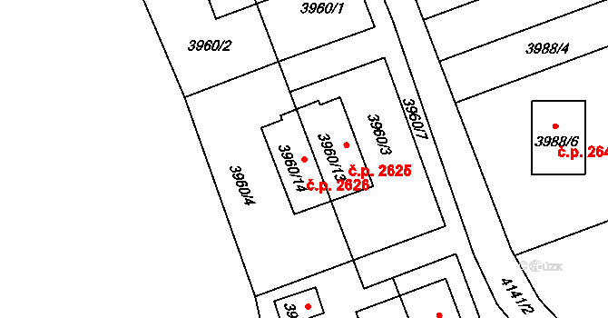 Roudnice nad Labem 2626 na parcele st. 3960/14 v KÚ Roudnice nad Labem, Katastrální mapa