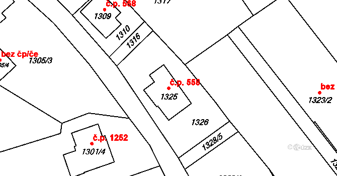 Jilemnice 558 na parcele st. 1325 v KÚ Jilemnice, Katastrální mapa