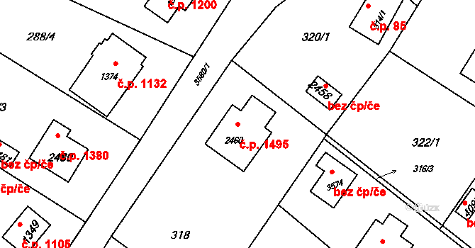Rožnov pod Radhoštěm 1495 na parcele st. 2460 v KÚ Rožnov pod Radhoštěm, Katastrální mapa
