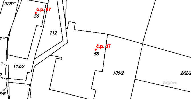 Libošovice 37 na parcele st. 55 v KÚ Libošovice, Katastrální mapa