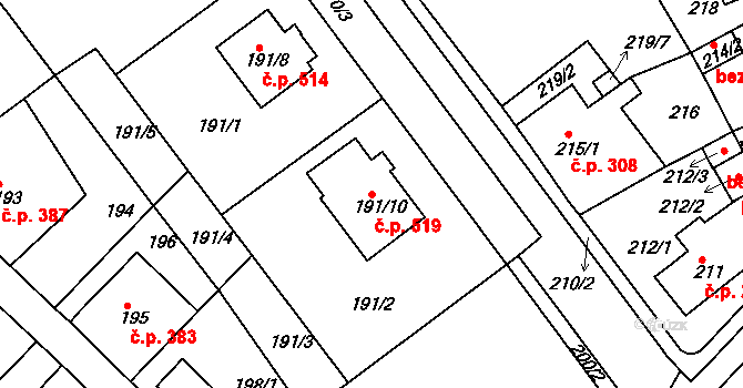 Proboštov 519 na parcele st. 191/10 v KÚ Proboštov u Teplic, Katastrální mapa