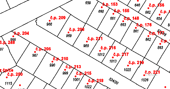 Stařečka 211, Třebíč na parcele st. 989 v KÚ Třebíč, Katastrální mapa