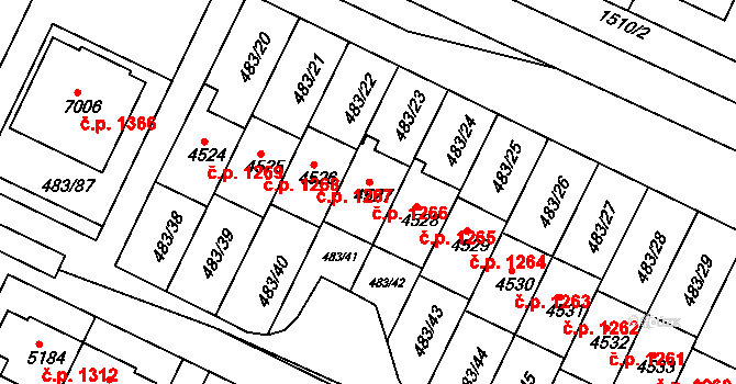 Horka-Domky 1266, Třebíč na parcele st. 4527 v KÚ Třebíč, Katastrální mapa
