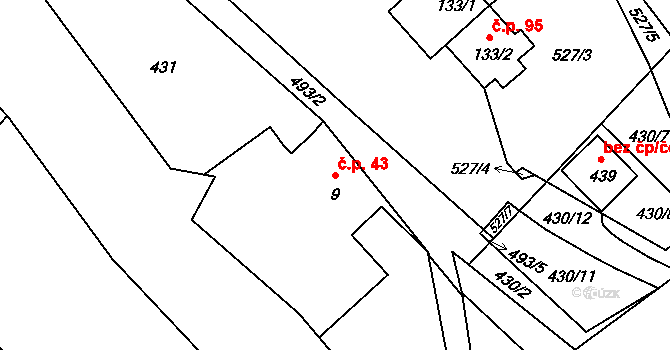 Nedošín 43, Litomyšl na parcele st. 9 v KÚ Nedošín, Katastrální mapa