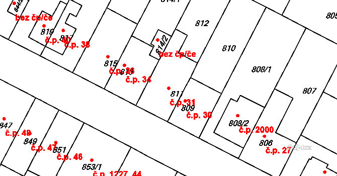 Černá Pole 31, Brno na parcele st. 811 v KÚ Černá Pole, Katastrální mapa