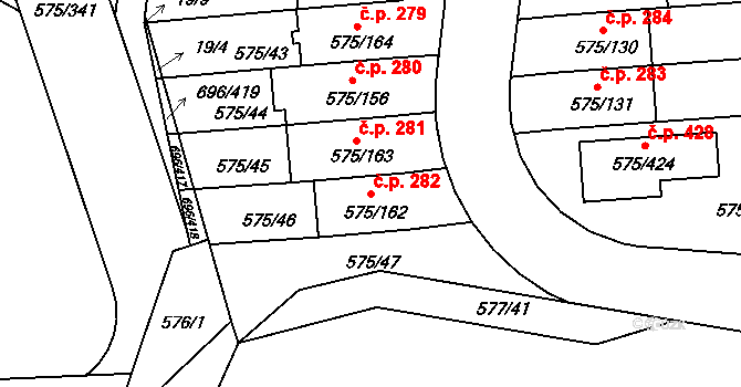 Klokoty 282, Tábor na parcele st. 575/162 v KÚ Klokoty, Katastrální mapa