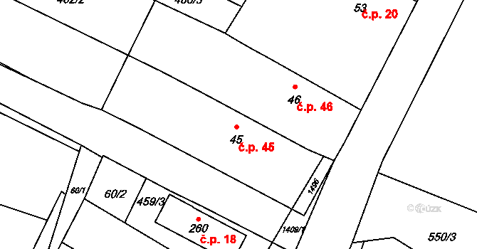 Nuzice 45, Týn nad Vltavou na parcele st. 45 v KÚ Nuzice, Katastrální mapa