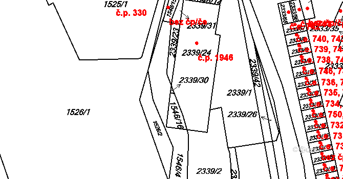 Pelhřimov 1946 na parcele st. 2339/24 v KÚ Pelhřimov, Katastrální mapa