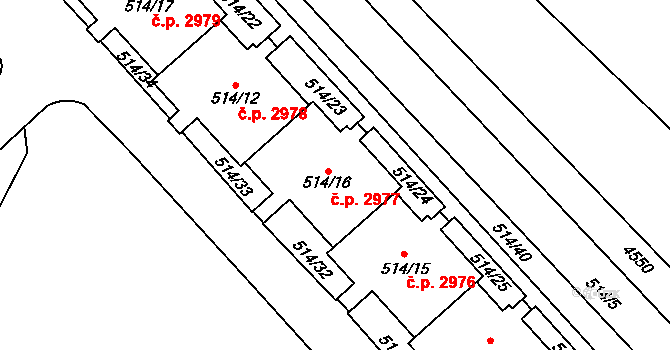 Teplice 2977 na parcele st. 514/16 v KÚ Teplice, Katastrální mapa