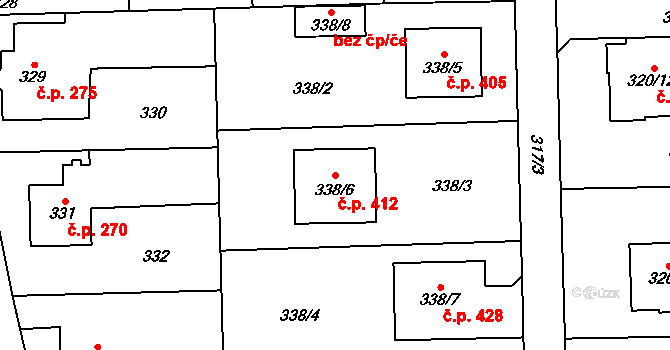 Řepiště 412 na parcele st. 338/6 v KÚ Řepiště, Katastrální mapa